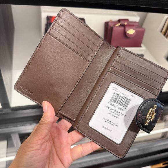 Coach Medium Corner Zip Wallet With Floral Print CCR20 Black/Wine Multi - Picture 4 of 6